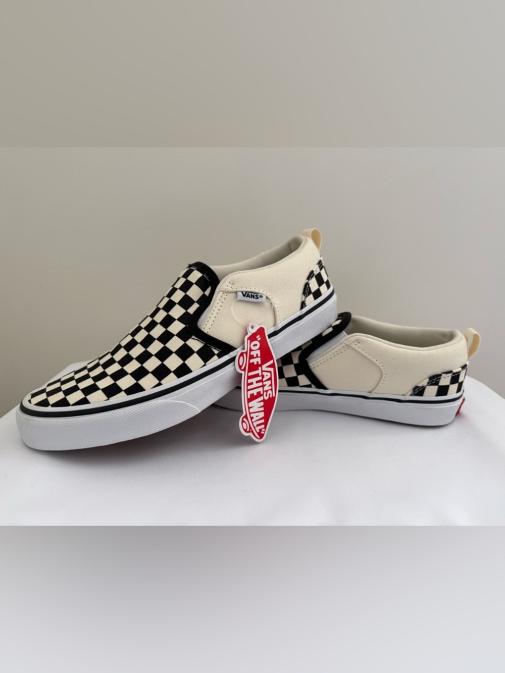 Vans Checkerboard Slip-On in Black & Cream, Youth 6